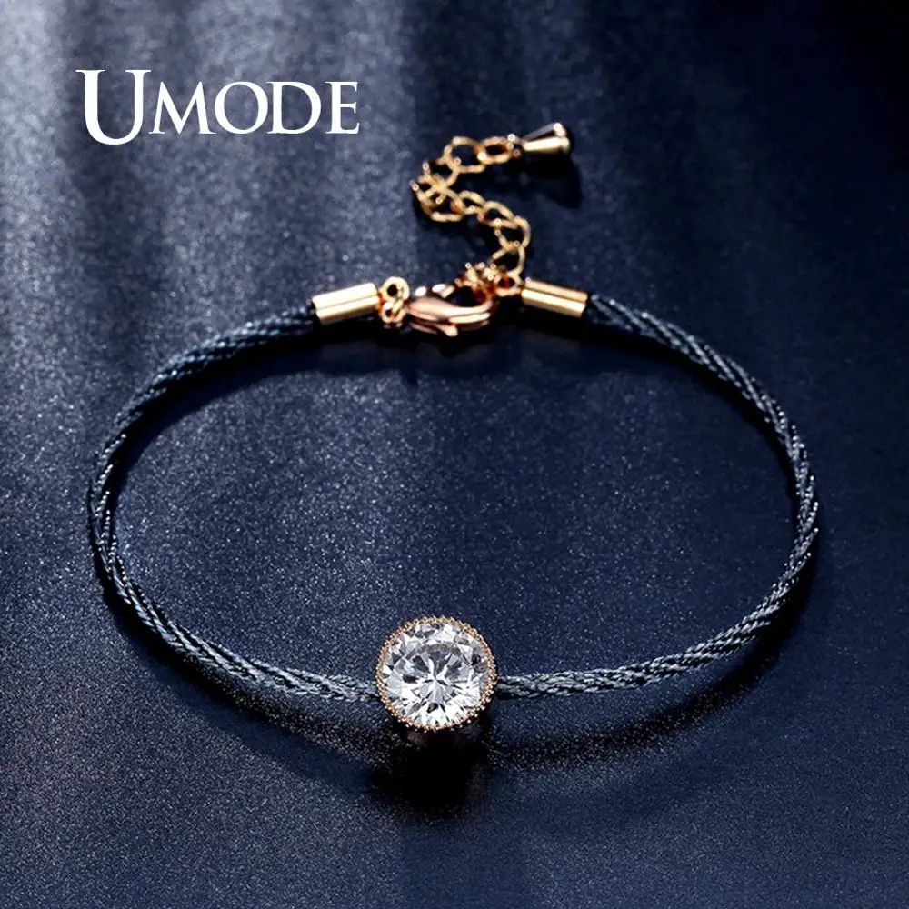 UMODE 1.5ct круглые веревочные браслеты для женщин круглые браслеты с кубическим цирконием Модные CZ вечерние Ювелирные изделия Подарки для девочек UB0088