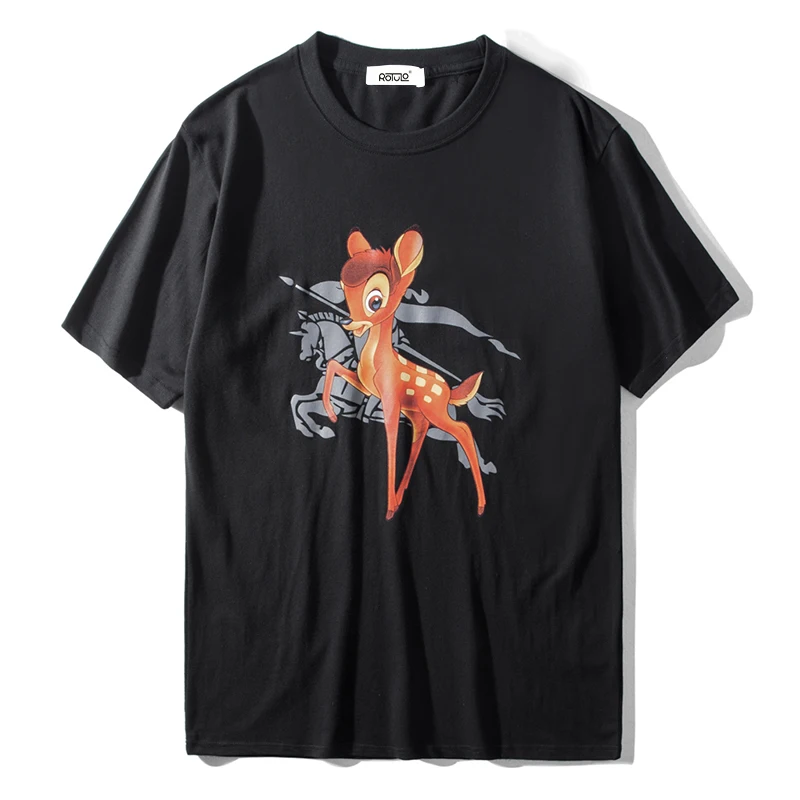 

2019 summer new small deer bambi animal print round neck short-sleeved T-shirt cotton lovers half-sleeve T-shirt