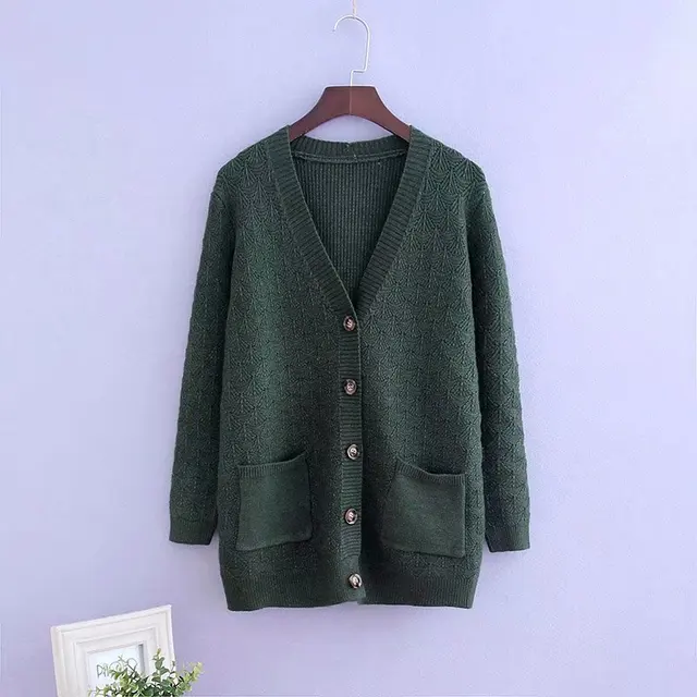 Plus size knitted wool women blue & green Cardigan jacket