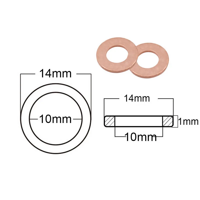 20 шт. одноцветное медь шайба плоское уплотнительное кольцо Заглушка масло для лодка давка прокладка уплотнение фиттинги крепёж аппаратные средства инструмент интимны - Цвет: 20pcs M10x14x1mm