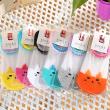 Модные женские невидимые носки с изображением кота из мультфильма, прозрачные шелковые невидимые женские удобные силиконовые носки, высококачественные женские носки-Тапочки