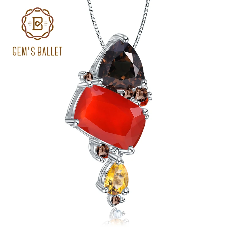 

GEM'S BALLET 925 Sterling Silver Modern Candy Red Agate Pendant Necklace For Women Natural Carnalian Geometric Gemstone Jewelry