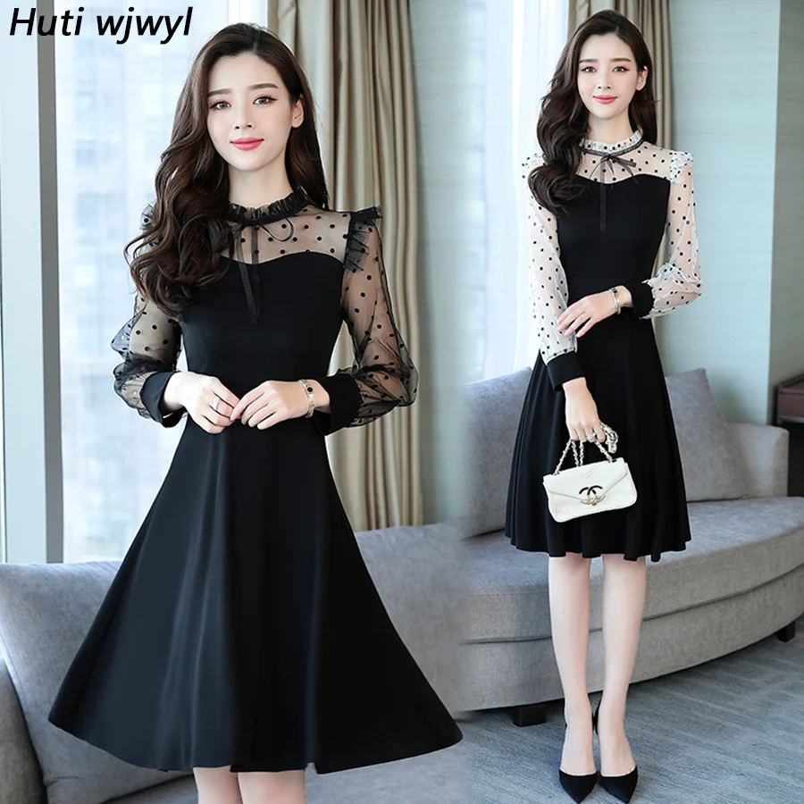 Online 2019 Vintage negro Dot malla Boho Vestidos verano nuevo 4XL de talla grande sólido Sexy Midi vestido de verano elegante ajustado para mujer Vestidos de fiesta