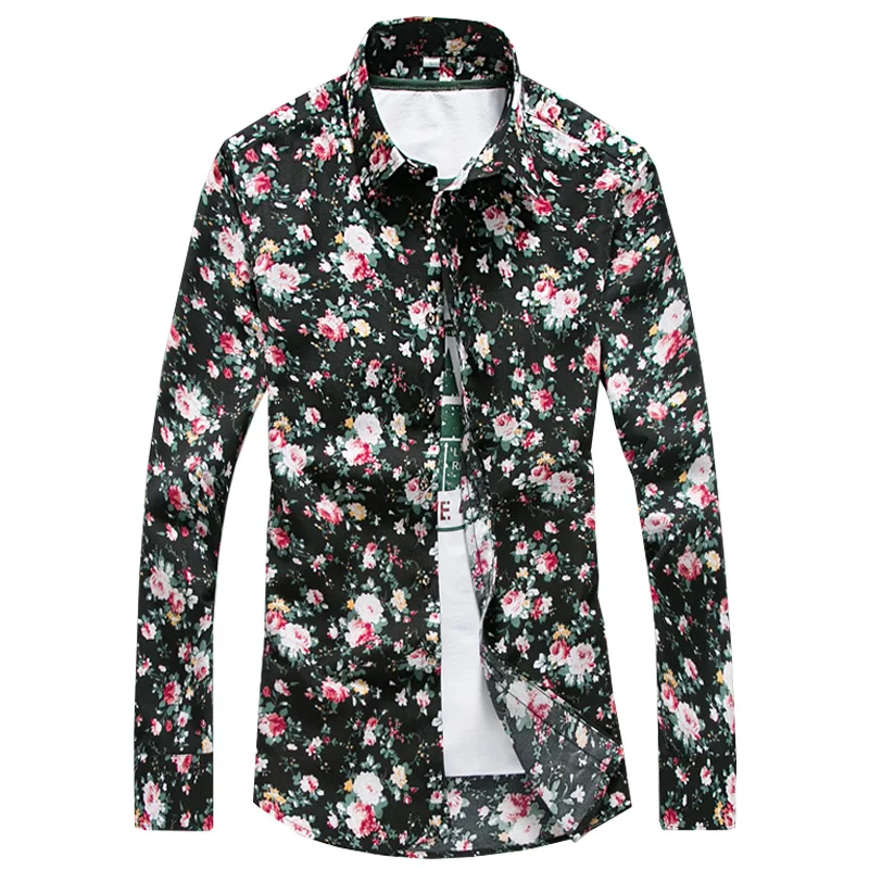 2017 New Fashion Men Hawaiian Shirt Mens Floral  Long Sleeve Blouse Shirts