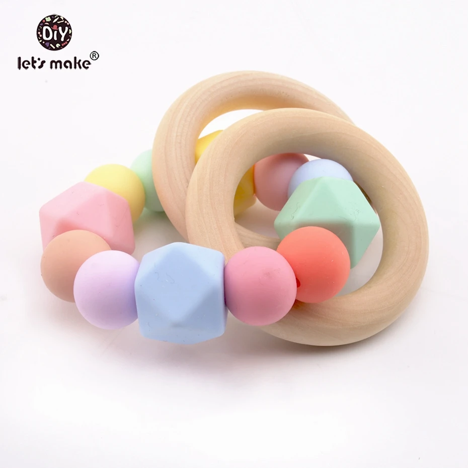 

Let's Make Boys And Girls Teething Bracelets BPA Free Silicone Chew Beads Baby Teether Rattle Stroller Toys DIY Nursing Bracelet