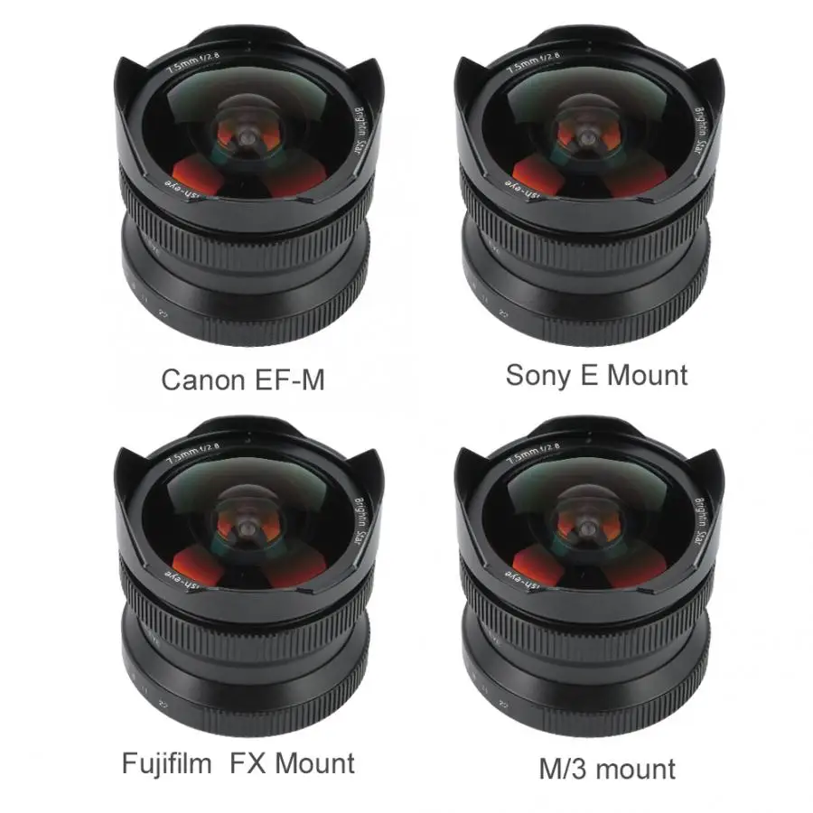 7,5 мм f2.8 супер широкий угол 180 Рыбий глаз ручной фокус объектив для sony E крепление для Canon EF-M для Fuji FX для M/3 беззеркальных камер