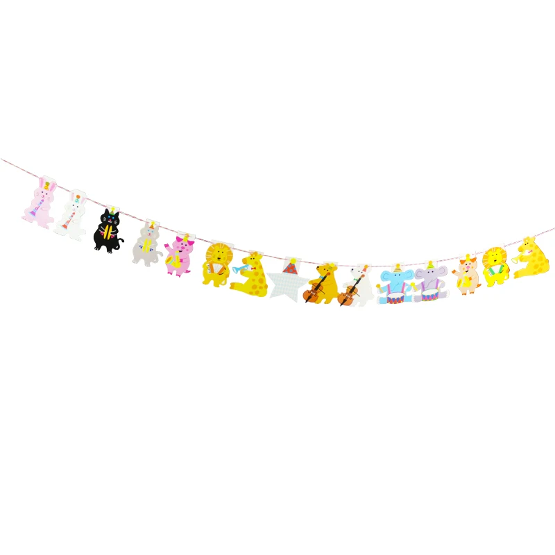 15 шт./упак. 2 м Happy Семья Baby Shower мультфильм животных Гирлянда полосатые Бумага флаги баннер Декор День рождения принадлежности для детей