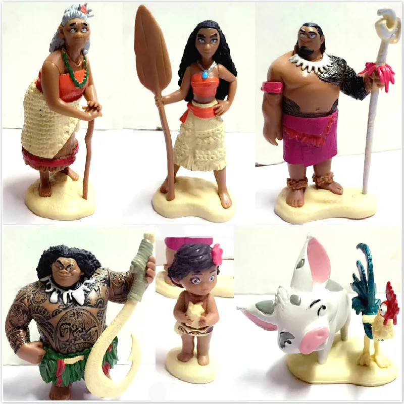

8cm 6pcs Movie Moana Action & Toy Figures Maui Chick Handan Spotted Pig Action Figures Toy Pvc Model For Girls Kids Gift
