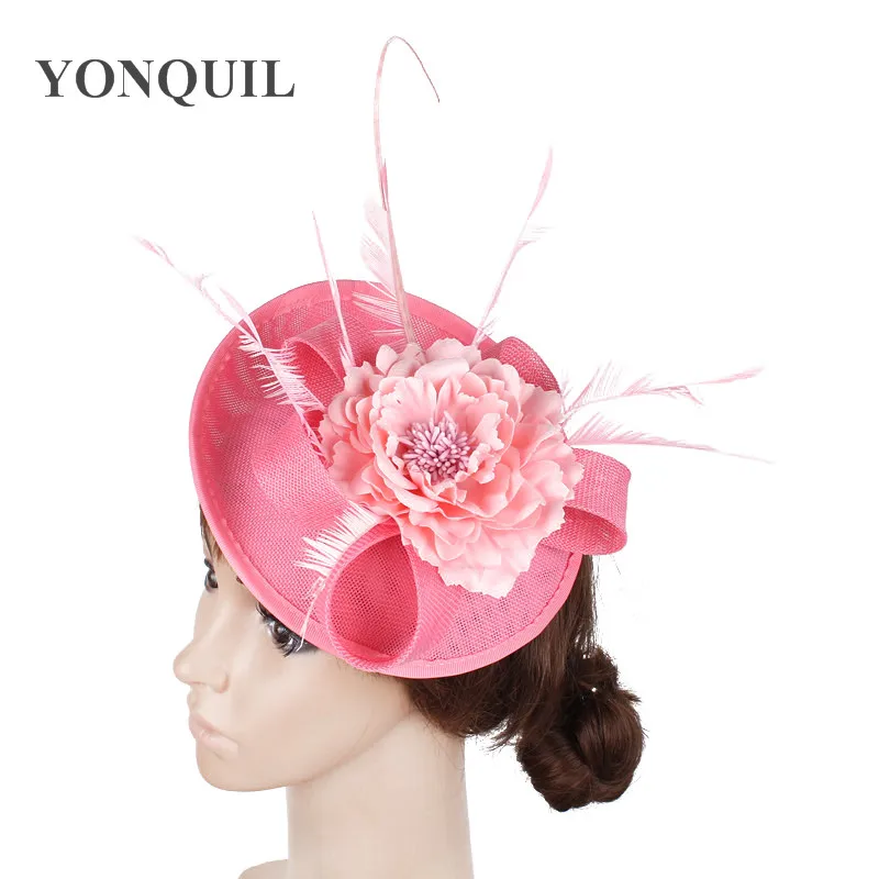 Elegant Fascinator Imitation Sinamay Base with Feather Bridal Hairstyle Party Headwear Race Cocktail Hats Millinery 15 Colors |