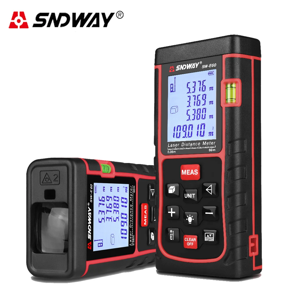 

SNDWAY Digital 60M Laser distance meter Bubble level Rangefinder Range finder Tape measure Area/Volume hunting laser measure