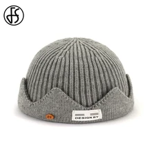 FS, серая Женская Мужская зимняя шапка, вязаная облегающая шапка, Повседневная однотонная шапка в стиле хип-хоп, теплая и плотная шапка-тюрбан, модная
