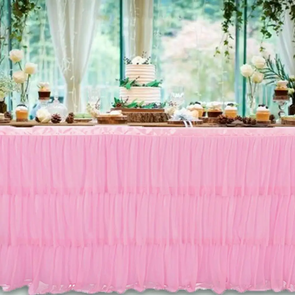 Table Skirt DIY Round Rectangle White Pink High-end Decorative Table Skirt Party Decor Gauze Wedding Party Decoration