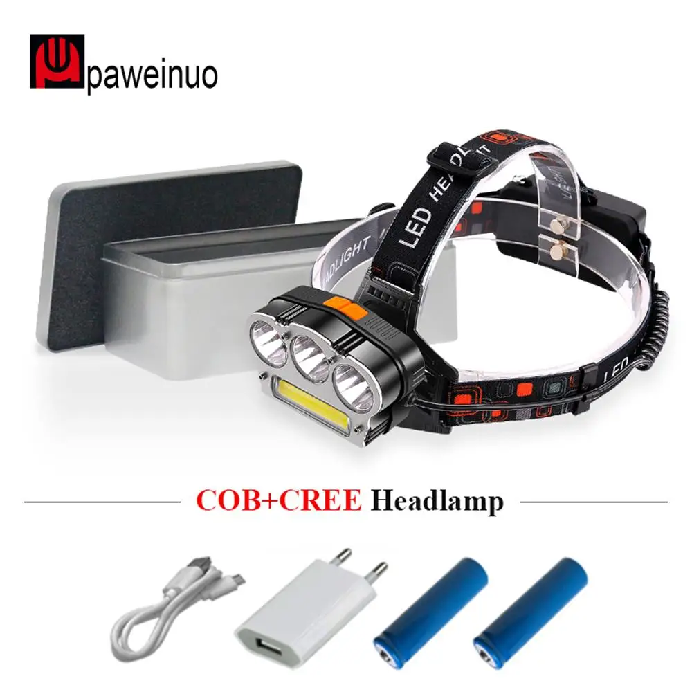 cheap hunting xml 3t6 led head lamp rechargeable headlamps light head led flashlight COB red light usb headlight head torch 18650