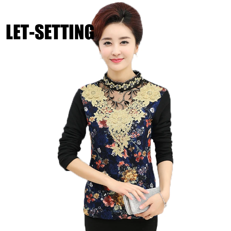 LET-SETTING mother shirt long-sleeved Women winter plus velvet backing middle-aged Spring Large size | Женская одежда