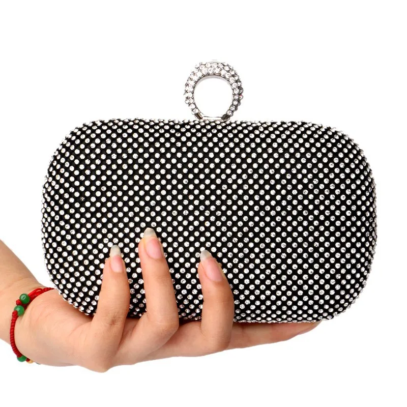 Мода палец кольцо бриллиантами Для женщин Вечерние сумки женские Стразы Дамская Сумки цепи плеча Кошелек/Вечерняя сумочка; BS010