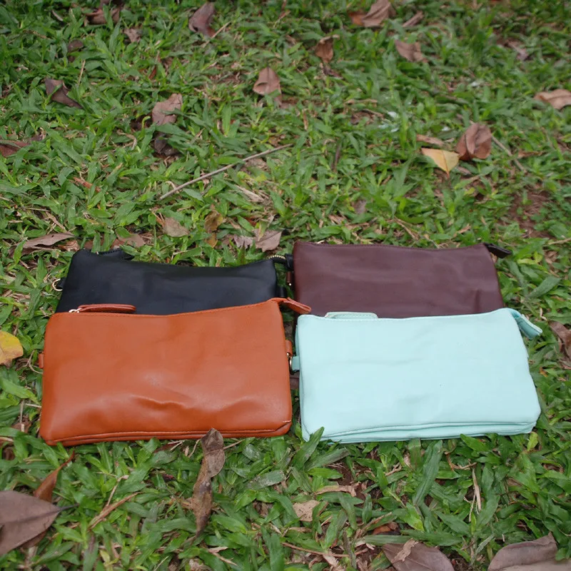 

Ready In Stock Brown Wristlet Wallet ,Free Shipping Vegan leather Women Clutch 3 Layers  Wallet Purse DOMIL-1010149A