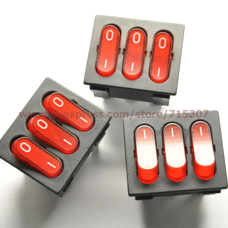 

PHISCALE 5pcs/lot 9 Pin 15A 250V Red Button Rocker Switch KCD3-303 Rocker Power Switches