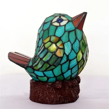 

Tiffany Creative Lovely Green Glass Bird Table Lamp for Foyer Bed Room Bar Apartment Glass Reading Night Light H 24.5cm 1076