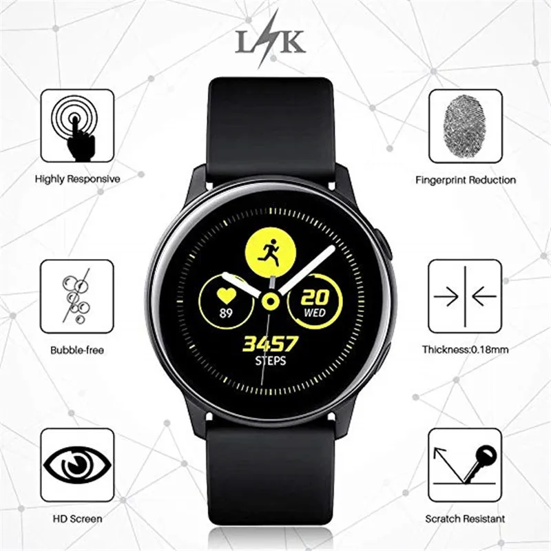 2 шт Защитная пленка для samsung Galaxy Watch Active, мягкая, прозрачная, ультра-тонкая, 3D, изогнутая, полное покрытие экрана, защитная пленка