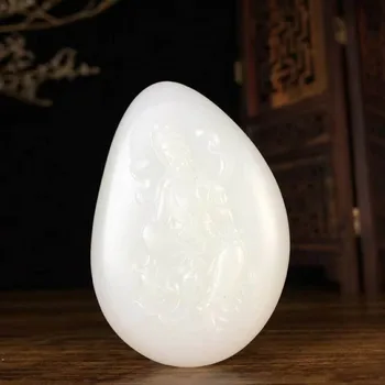 

J55#Hetian jade white jade Guanyin pendant, delicate jade