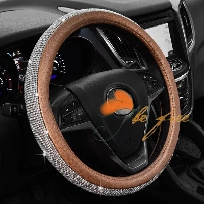 

Stylish Shining Diamond Car Steering Wheel Cover Universal 38cm PU Leather Crystal Rhinestone Anti-slip Steering-Wheel Cases