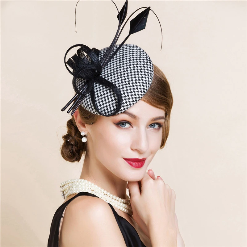 Black And White England Style Fascinator Hair Pillbox Hat Bowknot