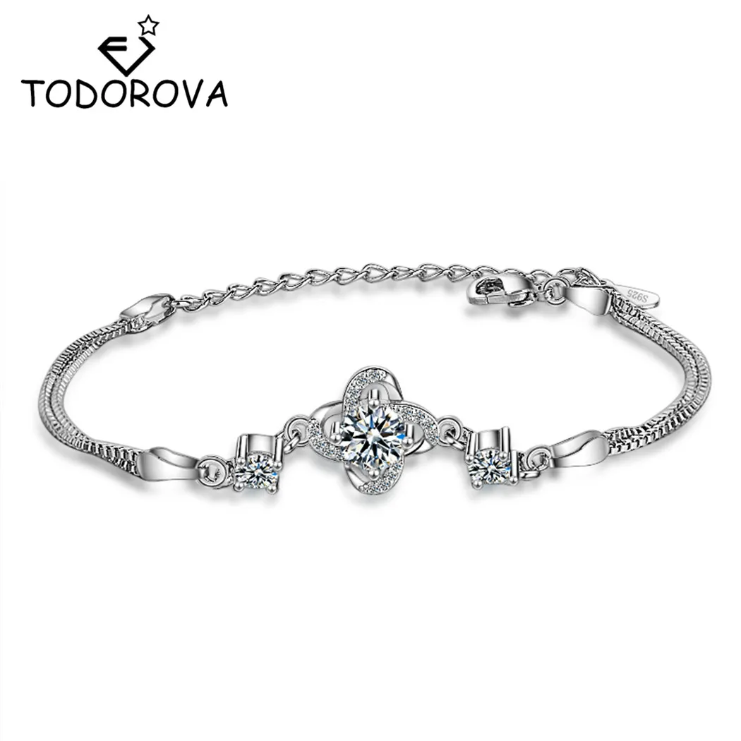 

Todorova Crystal Flower Charm Bracelets for Women Cubic Zirconia Silver Color Adjustable Chain Link Bracelet Femme Jewelry