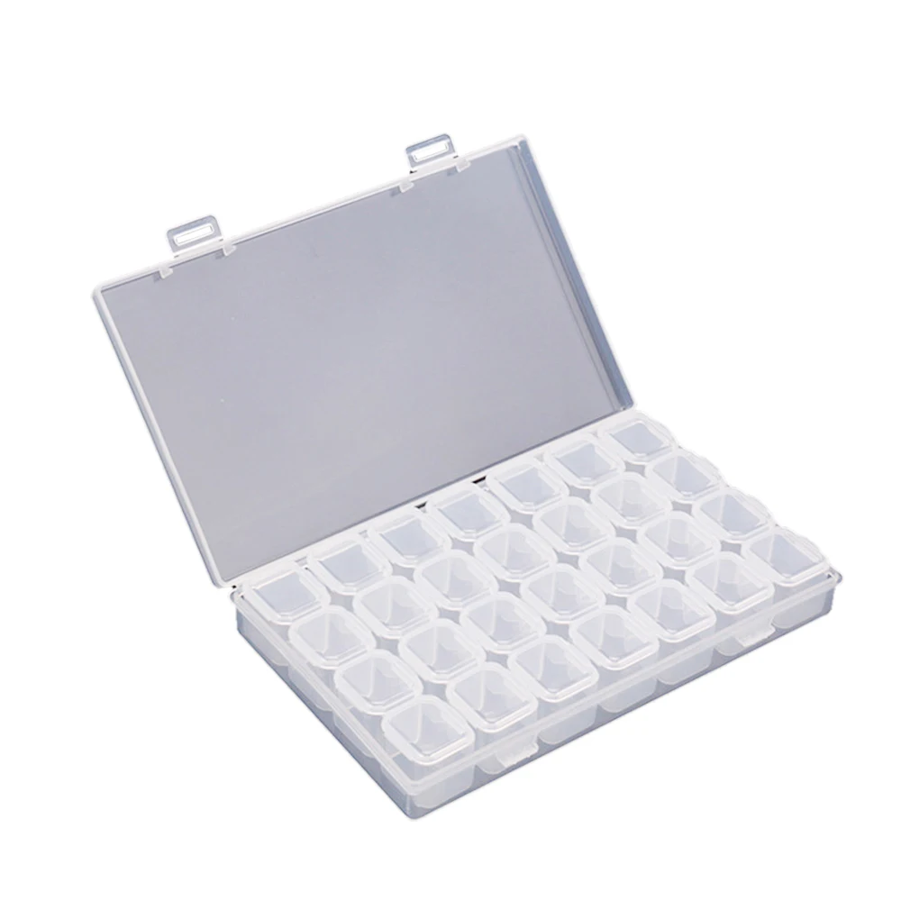 28 Cells Nail Clear Compartments Storage Box Cosmetics Holder Mini Drill Box Empty Storage Container Jewelry Box for Nail Art