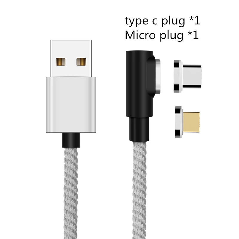 SUNPHG 90 градусов Магнитный кабель l-линия Micro USB кабель type C USBC 3A кабель для быстрой зарядки Магнитный зарядный провод для iPhone samsung - Цвет: silver type c micro