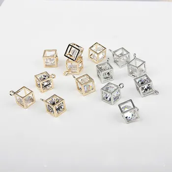 

Diy jewelry earrings pendant accessories square cube embedded zircon material sufeng necklace neck pendant