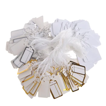

100pcs Paper Jewelry Price Tags Strung Pricing Tag with String Gold and Store Accessories Necessity Lable Tag Paper