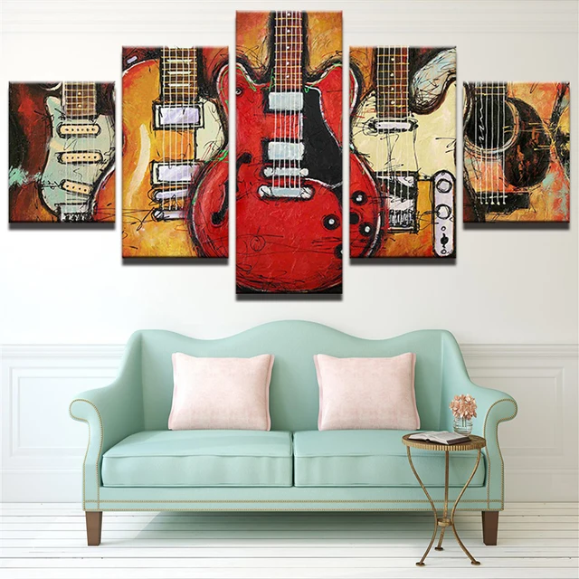 Modern Canvas Painting HD Printed Wall Art Frame Modular Pictures Living Room Decor 5 Pieces Abstract Guitar Music Poster PENGDA