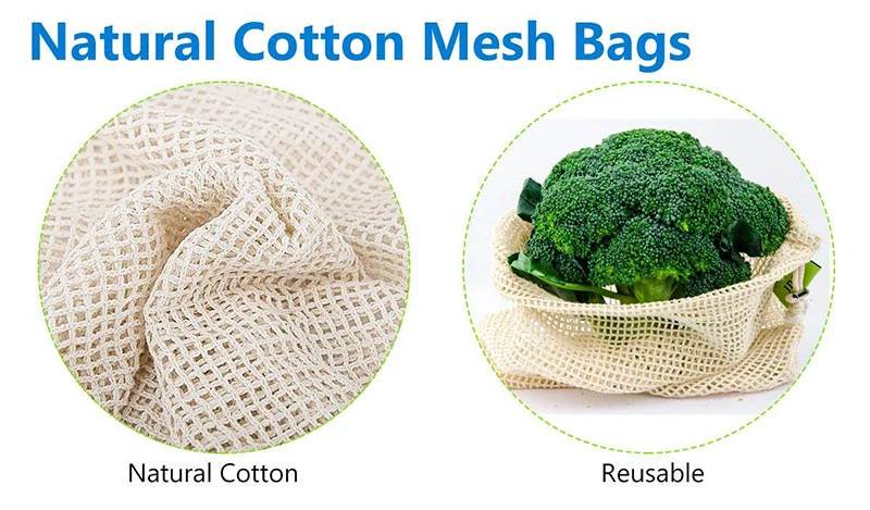 Reusable Organic Cotton Mesh Produce Bags Kitchen Reusable Bag Cotton Mesh Vegetable Bags for Vegetable Fruit Bag Shopping Bag