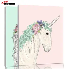 Муран Diy картина маслом по номерам Настенный декор на холст, масляная краска Раскраска по номерам рисунок животных Единорог Лошадь девушка картина