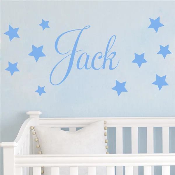 D201 Наклейка на стену для маленьких мальчиков-Персонализированная виниловая наклейка со звездами для детской спальни и детской комнаты - Цвет: Небесно-голубой