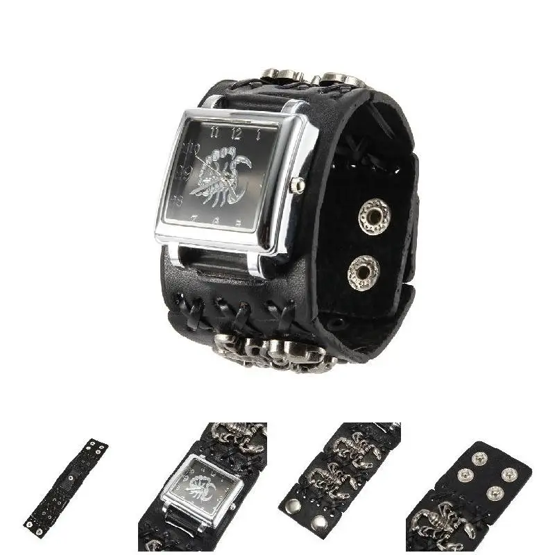 

Women Men Punk Style Quartz Wrist Watch with Square Dial Scorpion Pattern Strap Cool Watches LL@17