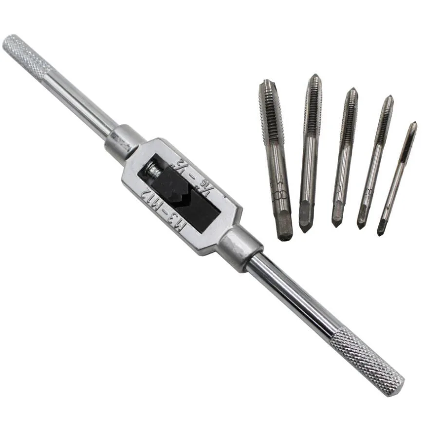 

New 6pcs 3F Hand Screw Thread Metric Plug Tap Set M3 M4 M5 M6 M8 with Adjustable Tap Wrench 1/16-1/4