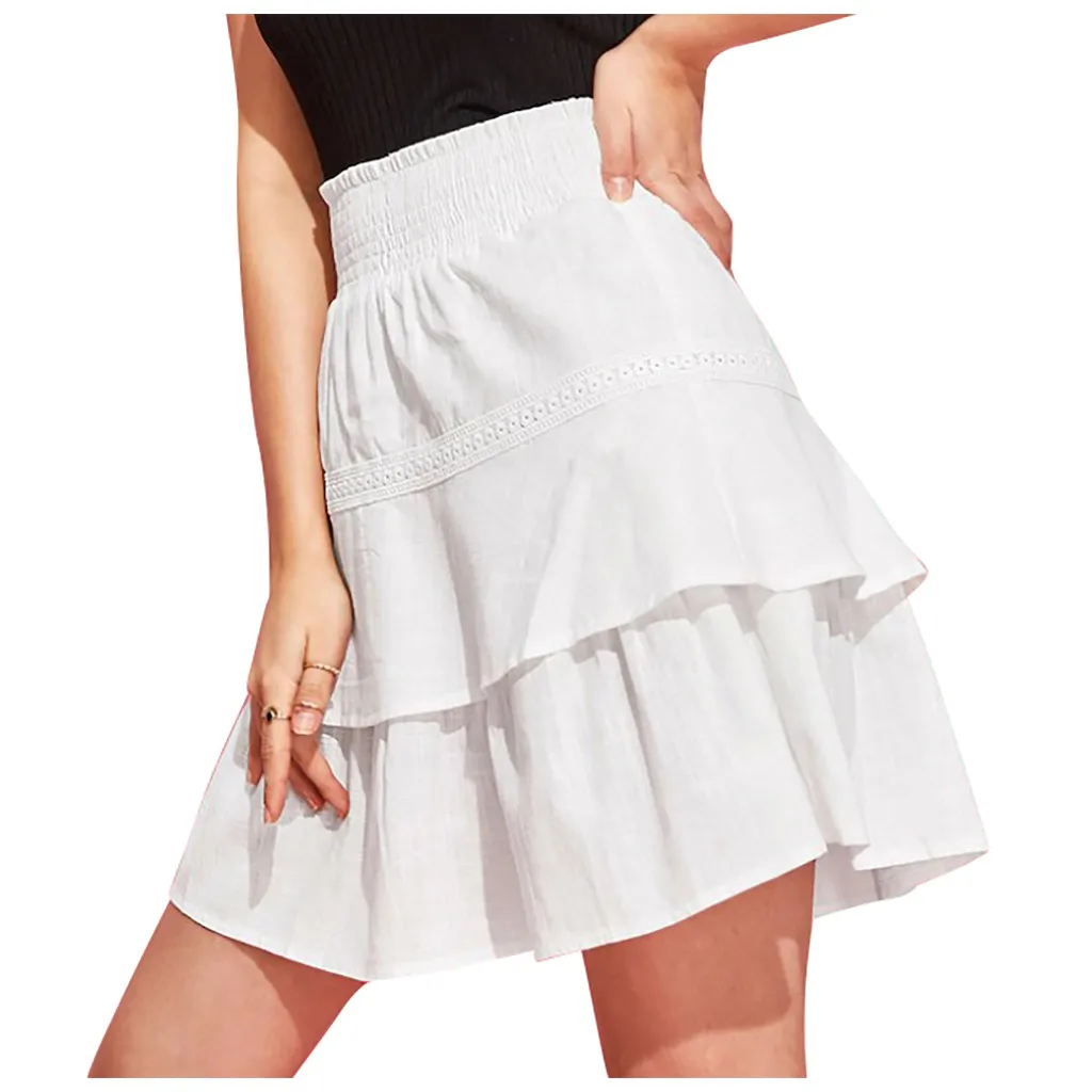 JAYCOSIN юбка женская пикантная юбка модная однотонная кавер-ап кружевная плиссированная Высокая талия Повседневная короткая до колена белая юбка