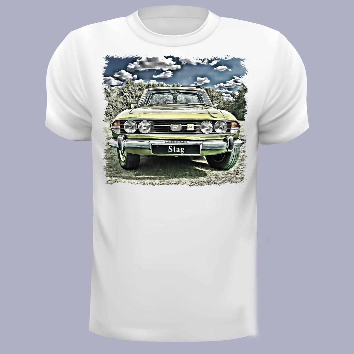 2019 Fashion Men Printed T Shirts Yellow Car Stag Shirt Whiteprinting Casual Tops |