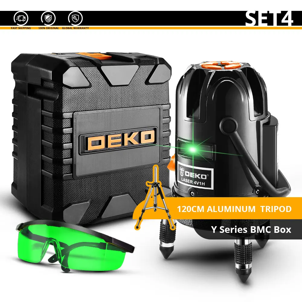 SET4 Глобальный DEKO DKLL501 самовыравнивающийся 5 линий 6 точек касания горизонтальный и вертикальный зеленый поперечная линия 360 градусов Регулировка Лазерный уровень - Цвет: SET4
