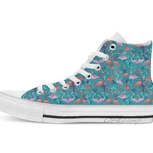 Красивый узор влюбленных фламинго Высокие парусиновые туфли на плоской подошве; повседневная обувь на заказ; Прямая