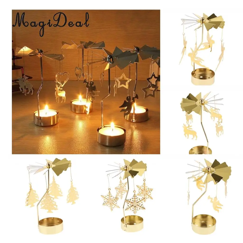 Christmas Windmill Decor Rotating Candle Tea Light Holder Candlestick Ornament- snowflakes elf star heart tree reindeer