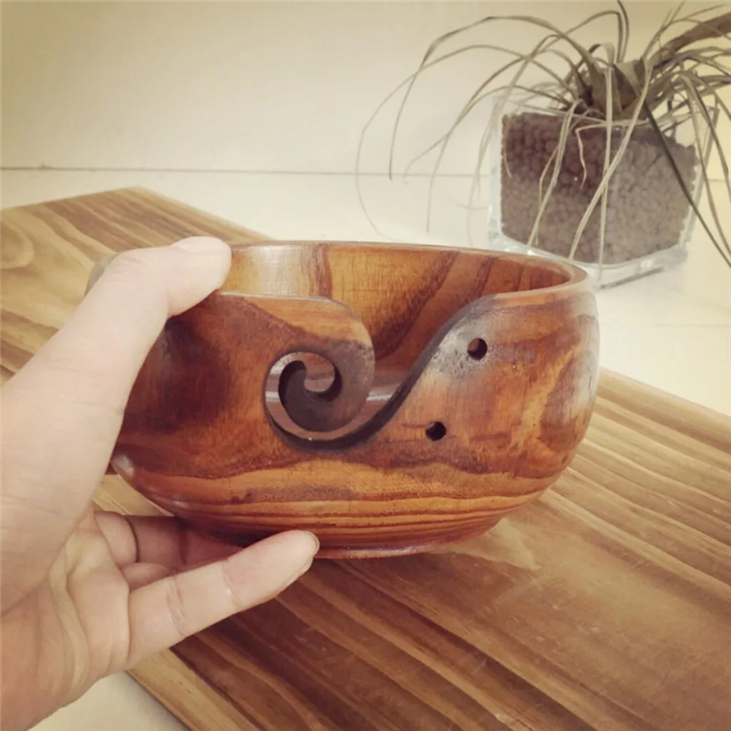 ISHOWTIENDA деревянная пряжа держатель для миски палисандр вязальная чаша с отверстиями для хранения вязания крючком пряжа Горячая