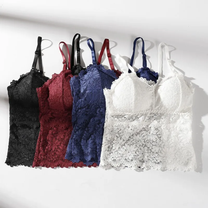 

Solid Corset Lace Camis Tops For Women V-Neck Soft Removable Padded Tops Fashion Hollow Lace Mesh Summer Camisoles Tanks