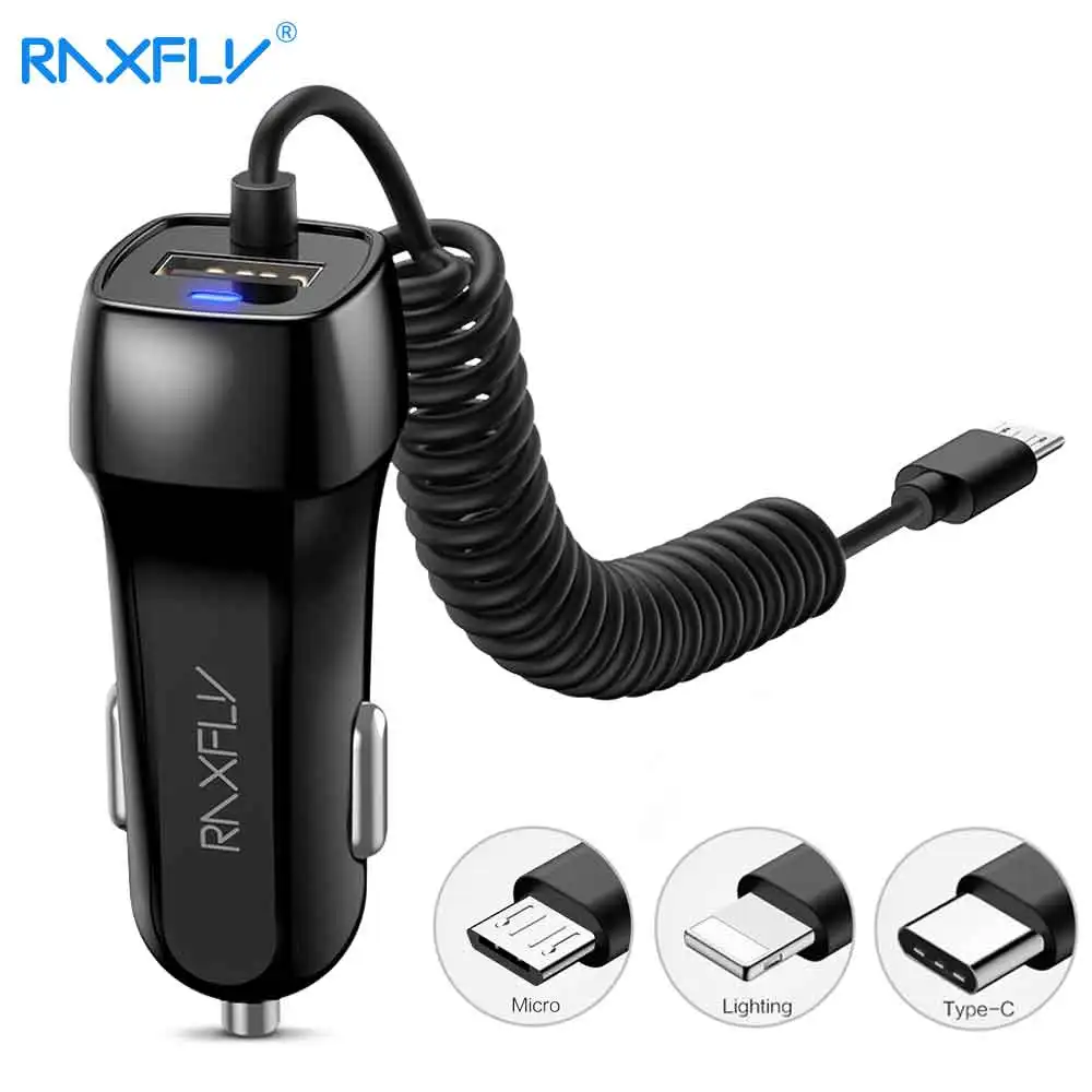 RAXFLY USB автомобильное Зарядное устройство для iPhone X 8 7 с микро Тип usb C освещения
