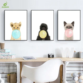 

JHLJIAJUN Canvas Painting With Wooden Frame Nordic Bubble Lion Monkey Wall Art Print And Poster Modern For Study Living Room
