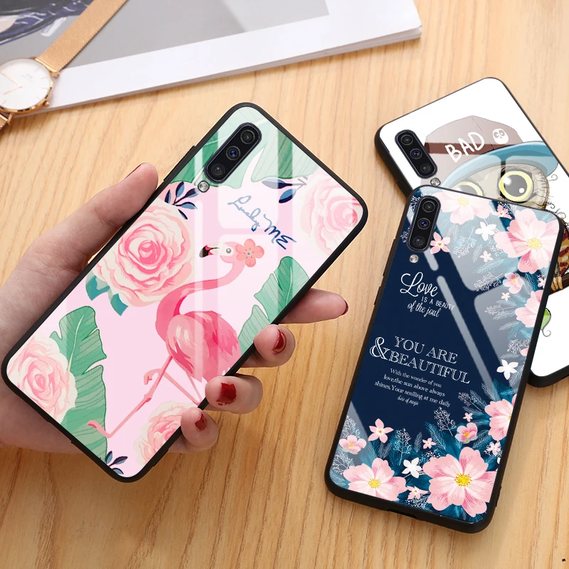 Чехол из закаленного стекла с роскошным рисунком для Samsung Galaxy A50 A70 A30 M20 A20 A10 мягкий