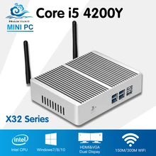 Безвентиляторный Barebone Мини-ПК Intel Core i5 4200Y Окна 10 Linux компьютера настольных HTPC media player мини офисный компьютер
