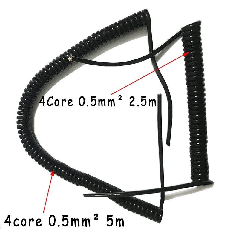 GB 4 ядра пружинный провод спиральный Электрический кабель 0,5 квадратных 2,5 м 5 м 7,5 м черный шнур питания растяжимый провод