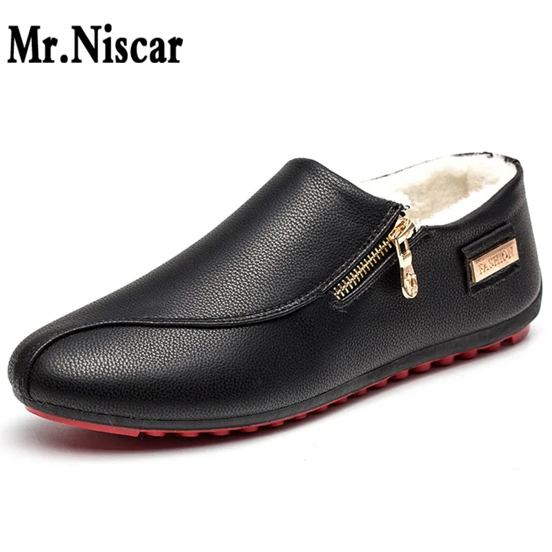 

Men's PU Leather Loafer Shoes Men Short Plush Winter Warm Shoes Casual Men High Quality Soft Moccasins Mens Loafers Plus Size